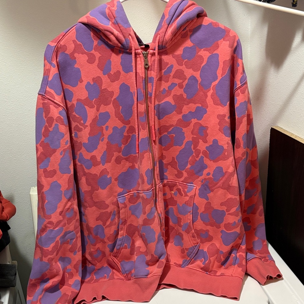 Men's Zip-Up Sweater in Red and Purple Camo
